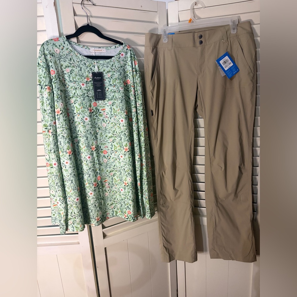 Two piece PREMIUM outfit including Columbia Sunproof pants and Amazon top